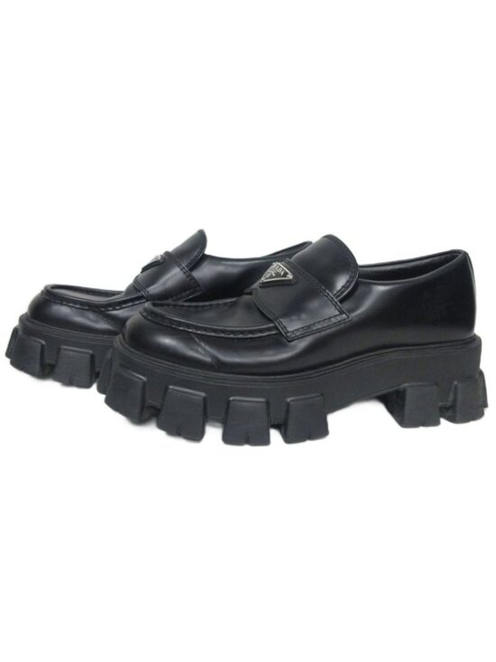 Prada Monolith Brushed Leather Loafers Triangle Plate Logo Thick display picture 1